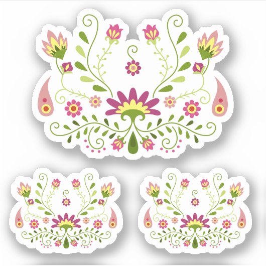 Reeks 3 roze traditionele Mexicaanse Floral Sticker (Voorkant)