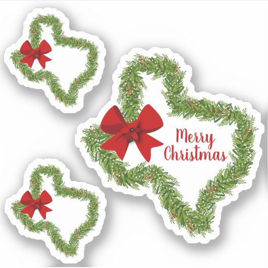 Reeks 3 Texas Kerstmis Wreath met Red Bow Sticker (Voorkant)