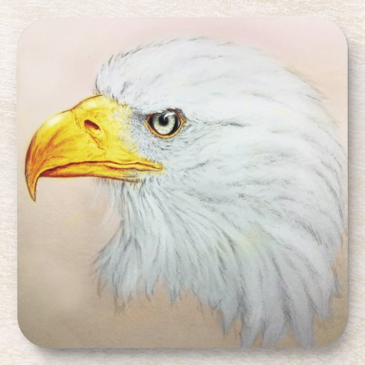 Reeks 6 Witte Eagle Onderzetters Set, Vogeltekenin (Voorkant)