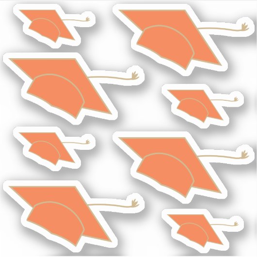 Reeks 8 Oranje Graduation Caps Custom-Cut Sticker (Voorkant)