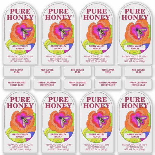 Reeks 8 Pop Kunstbloem Transparante honingvoer Sticker (Voorkant)