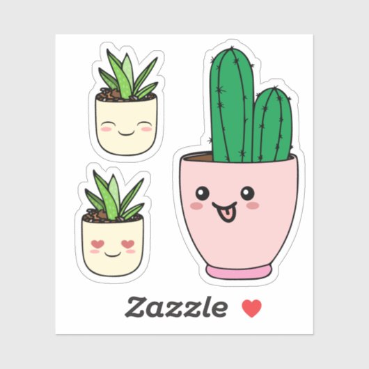 Reeks drie Kawaii Succulent Plant Vinyl Cutout Sticker (Vel)
