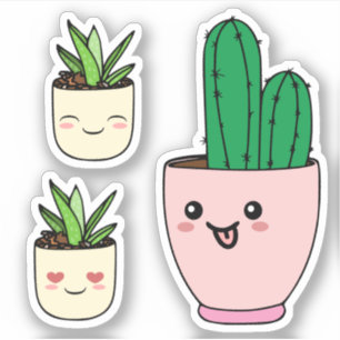 Reeks drie Kawaii Succulent Plant Vinyl Cutout Sticker