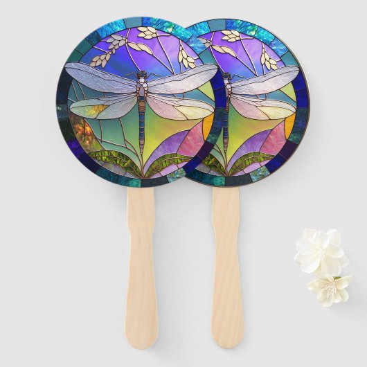 Reeks Glas in lood Dragonfly Handwaaier (Voorkant en achterkant)