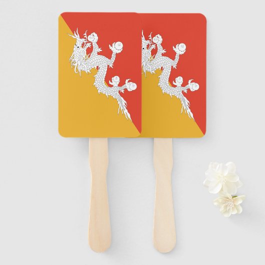 Reeks handventilatoren met vlag van Bhutan Handwaaier (Voorkant en achterkant)