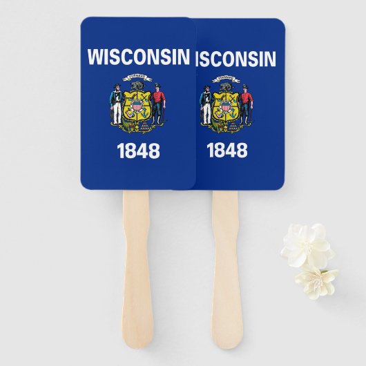 Reeks handventilatoren met vlag van Wisconsin, VS Handwaaier (Voorkant en achterkant)