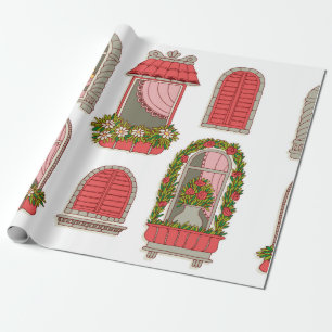 reeks illustraties met een venster cadeaupapier