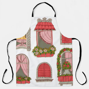 reeks illustraties met een  venster schort