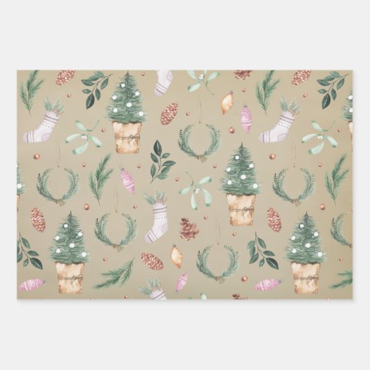 Reeks kerstpapier met Waterverf ompakken Inpakpapier Vel (Voorkant)