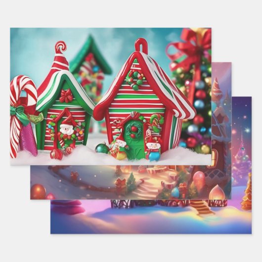Reeks kerstpapier van 3 inpakpapier vel (Set)