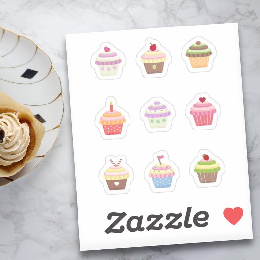 Reeks kleurrijke Stickers cupcakes