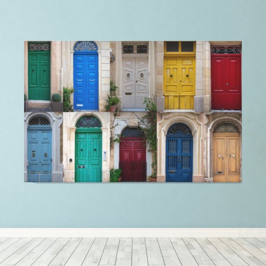 Reeks kleurrijke voordeuren op Malta Canvas Afdruk (Insitu (Houten vloer))