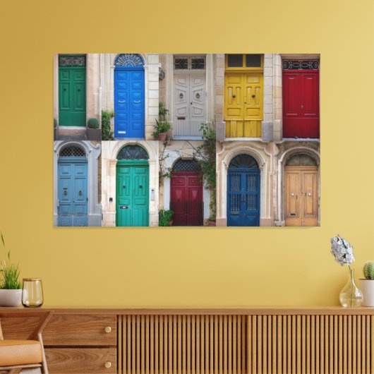 Reeks kleurrijke voordeuren op Malta Canvas Afdruk (Insitu (Woonkamer))