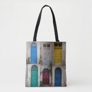 Reeks kleurrijke voordeuren op Malta Tote Bag