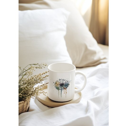 Reeks kleurrijke waterverf paardenbloemen koffiemok