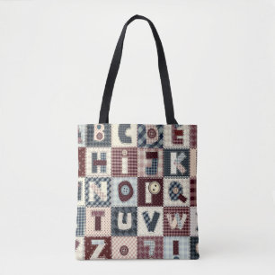 Reeks letters alfabeten in lappendeken stijl. mei tote bag
