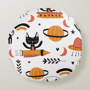 Reeks leuke kattenillustratie ontwerpkunst. F Rond Kussen