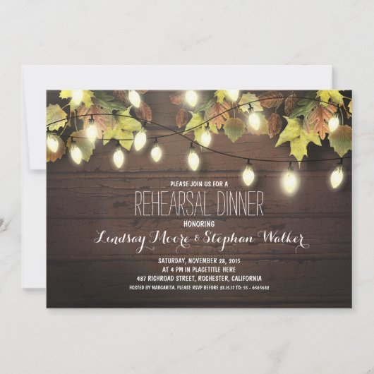 reeks lichten herfst repetitie diner uitnodiging (Voorkant)
