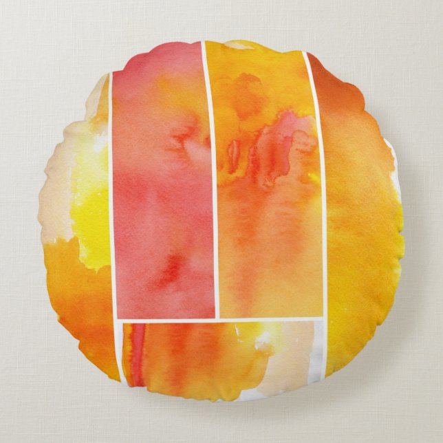Reeks met de hand geschilde abstracte waterverf rond kussen (Voorkant)