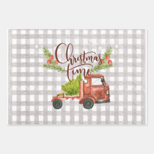 Reeks met waterverf kersttruckverlooppapier voor 3 inpakpapier vel