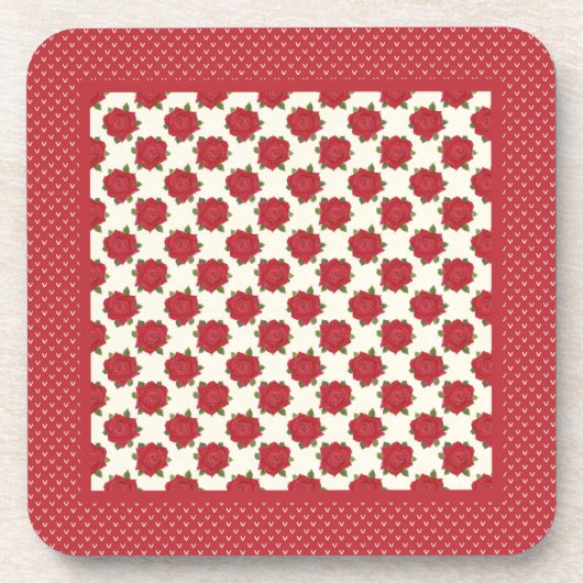 Reeks Onderzetters met kurk: Diepe rode rozen (Voorkant)