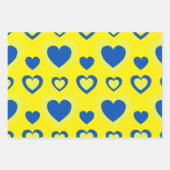 Reeks papierbladen Harten blauw en geel Inpakpapier Vel (Voorkant 3)