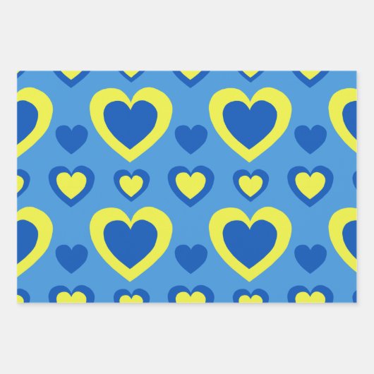 Reeks papierbladen Harten blauw en geel Inpakpapier Vel (Voorkant 2)