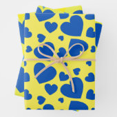 Reeks papierbladen Harten blauw en geel Inpakpapier Vel (In situ)