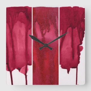 Reeks rode waterverf abstracte handbeschilderd vierkante klok
