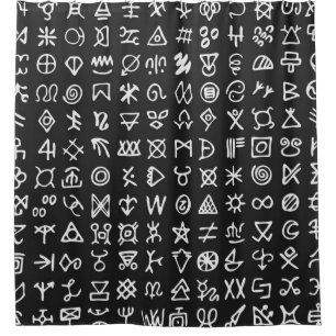 Reeks symbolen rune letters doopvont. Ancient occu Douchegordijn