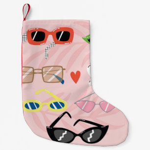 Reeks trendy zonnebrillen in leuke cartoon stijl kleine kerstsok