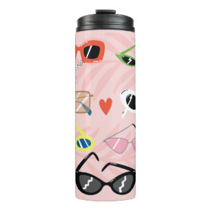 Reeks trendy zonnebrillen in leuke cartoon stijl thermosbeker