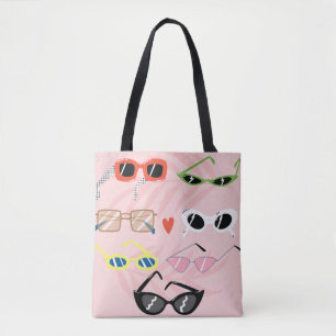Reeks trendy zonnebrillen in leuke cartoon stijl tote bag