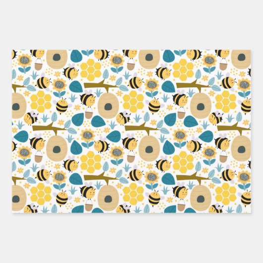 Reeks van 3 cute Honey Bee Wrapping Paper (Voorkant 2)