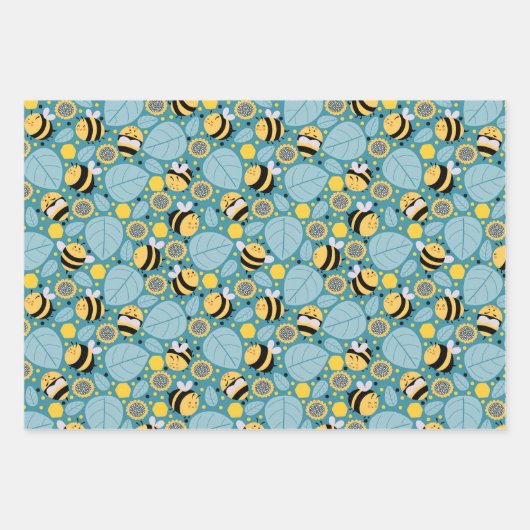 Reeks van 3 cute Honey Bee Wrapping Paper (Voorkant)