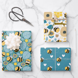 Reeks van 3 cute Honey Bee Wrapping Paper