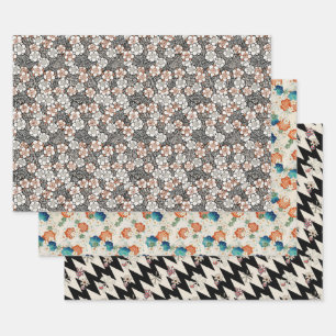 Reeks van 3  Japanse patronen Inpakpapier Vel