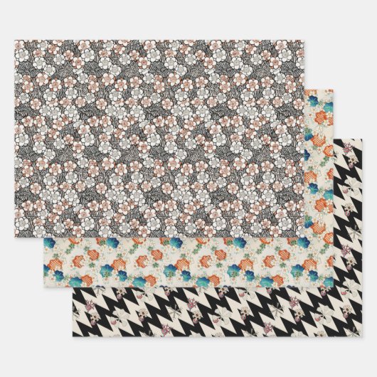 Reeks van 3  Japanse patronen Inpakpapier Vel (Set)