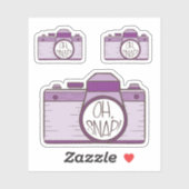 Reeks van 3 Oh Snap! Paarse Pastel Camera Sticker (Vel)