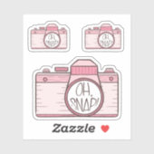 Reeks van 3 Oh Snap! Roze pastel camera Sticker (Vel)