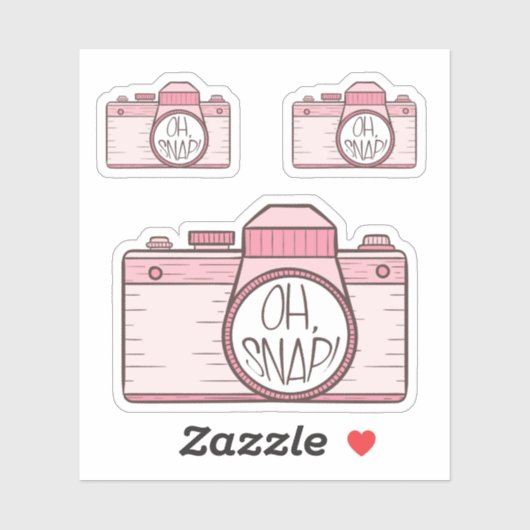 Reeks van 3 Oh Snap! Roze pastel camera Sticker (Vel)