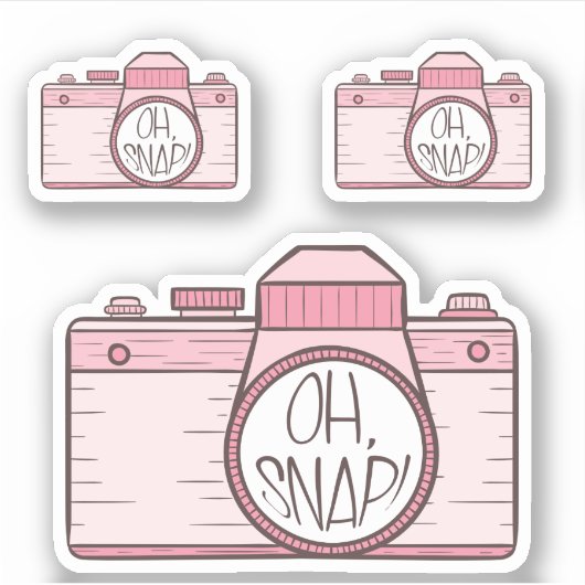 Reeks van 3 Oh Snap! Roze pastel camera Sticker (Voorkant)