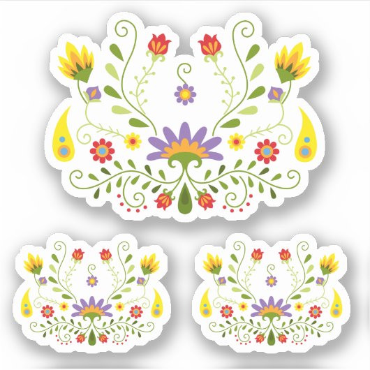 Reeks van 3 Paarse traditionele Mexicaanse Floral Sticker (Voorkant)