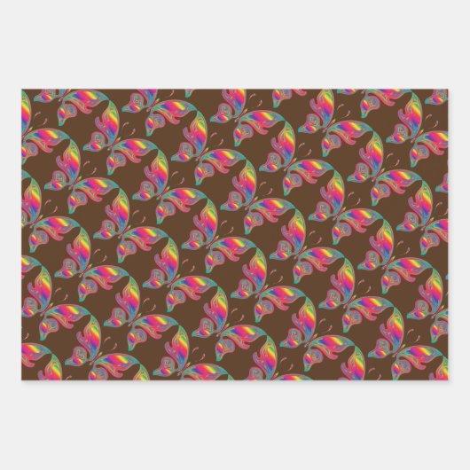 Reeks van 3 regenboogvlinders inpakpapier vel (Voorkant 3)
