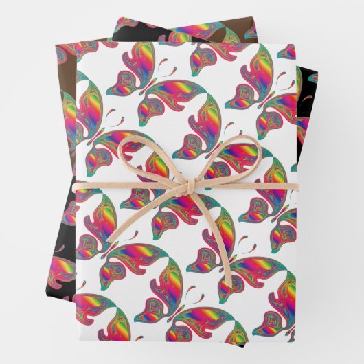 Reeks van 3 regenboogvlinders inpakpapier vel (In situ)