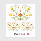 Reeks van 3 Rode Traditionele Mexicaanse Floral -  Sticker (Vel)