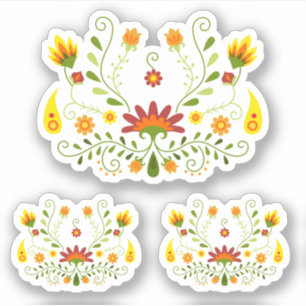 Reeks van 3 Rode Traditionele Mexicaanse Floral - Sticker