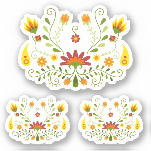 Reeks van 3 Rode Traditionele Mexicaanse Floral -  Sticker (Voorkant)