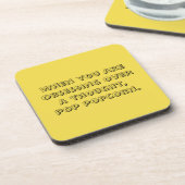 Reeks van 6 Onderzetters met Citaat over Popcorn! (Linkerzijde)