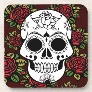 Reeks van 6 zeekusten Retro red roses skull Onderzetter